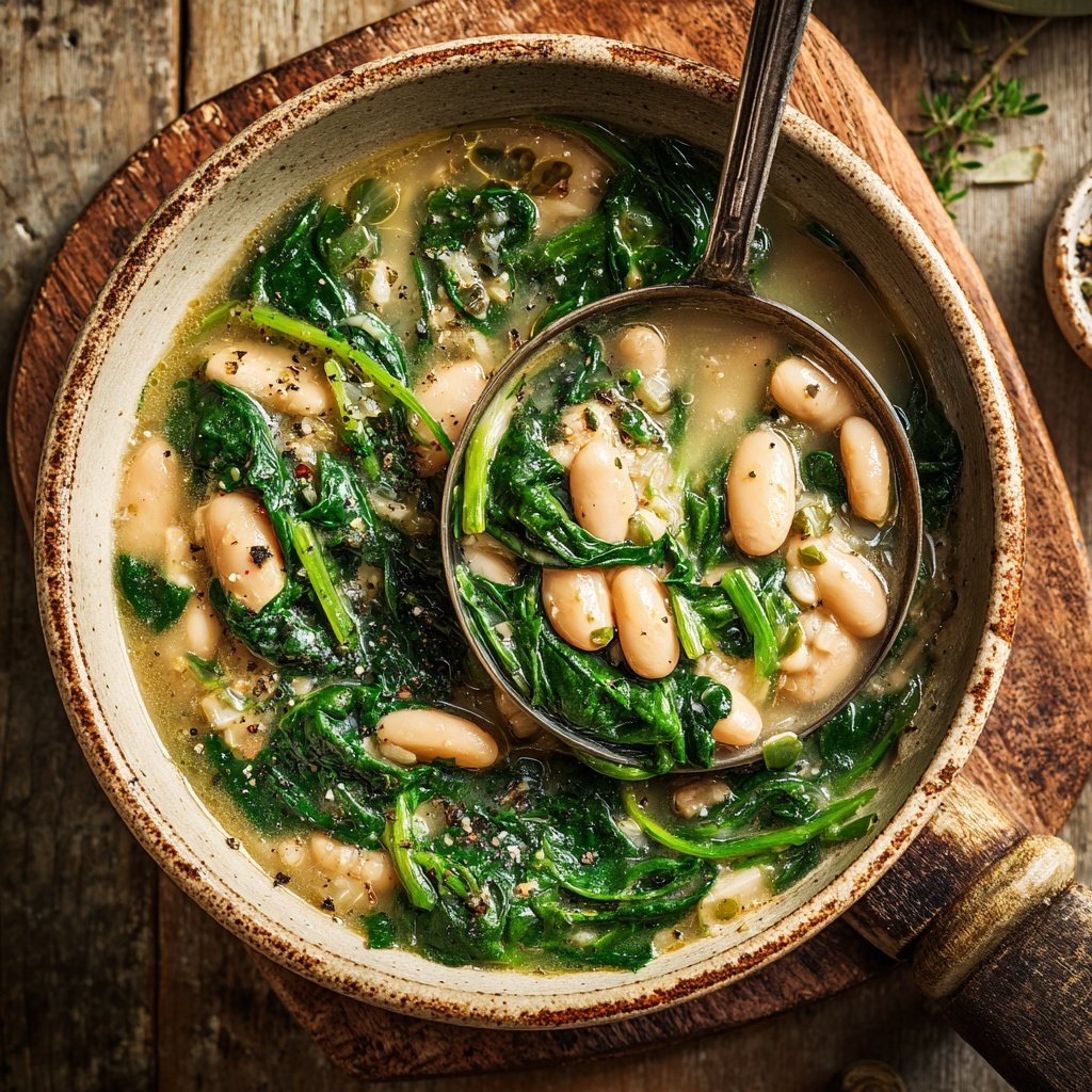 Mediterraner Weißer Bohnen- und Spinateintopf