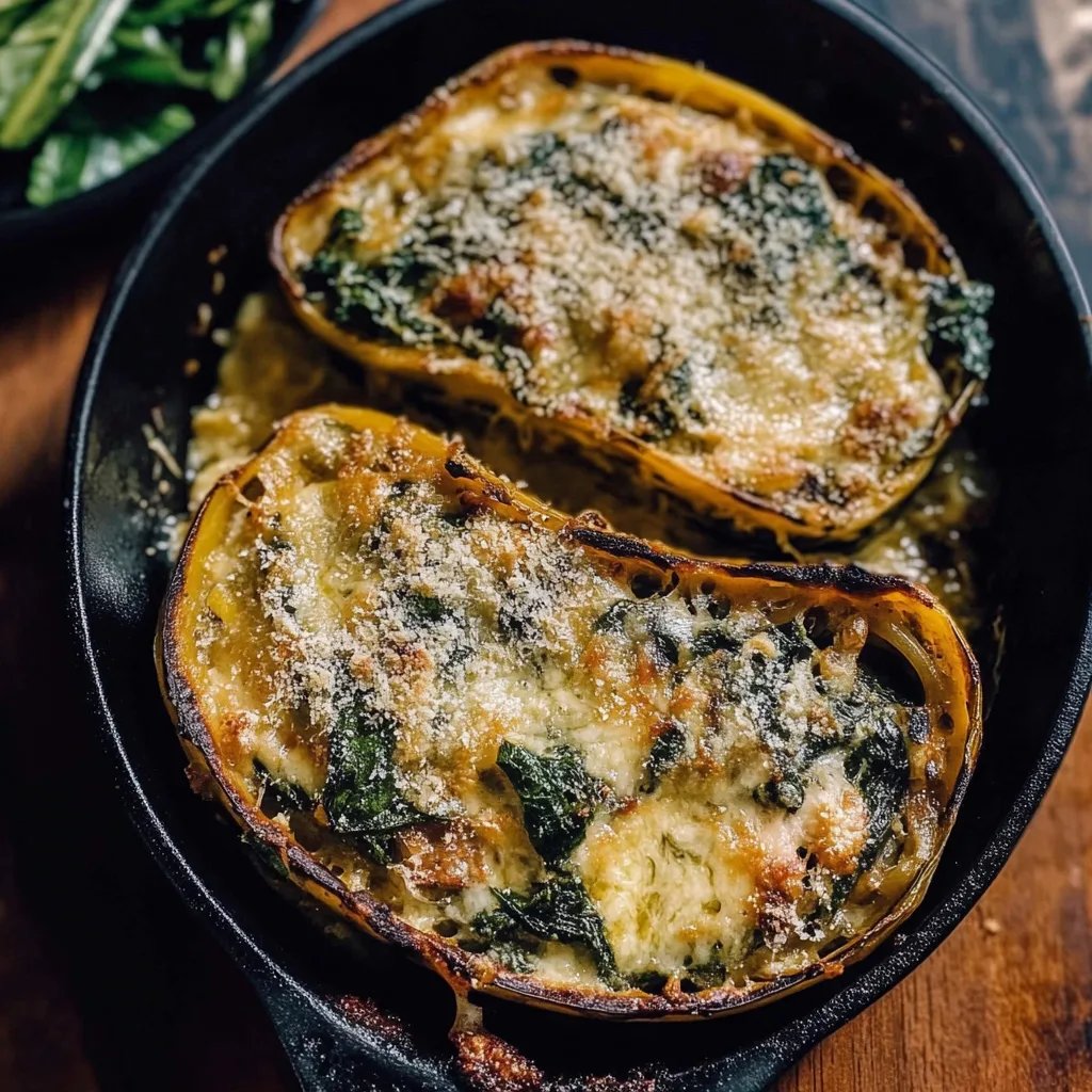 Spaghetti-Kürbis aus dem Ofen mit Spinat-Parmesan-Füllung