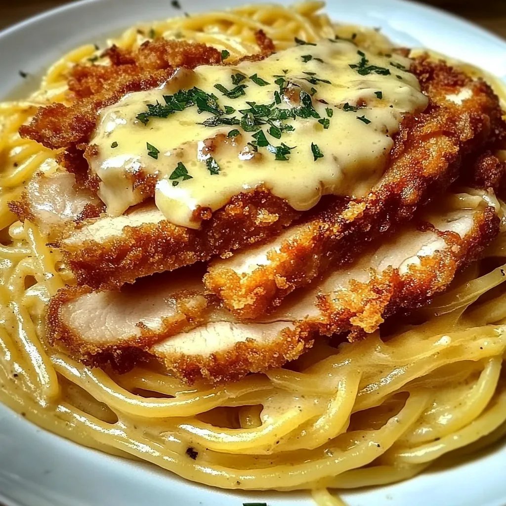Knuspriges Hähnchen mit cremiger Pasta