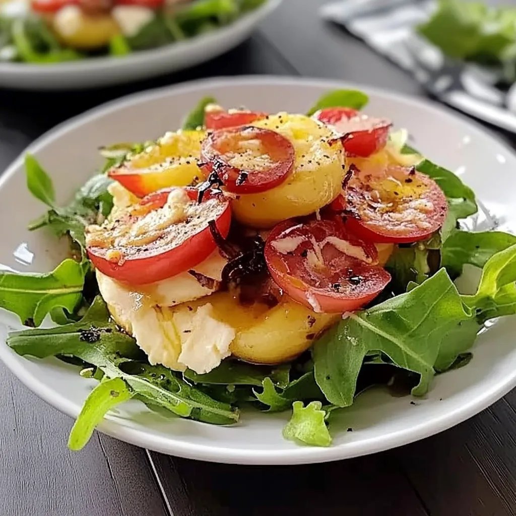 Mit Ziegenkäse gratinierter Apfel auf Salat